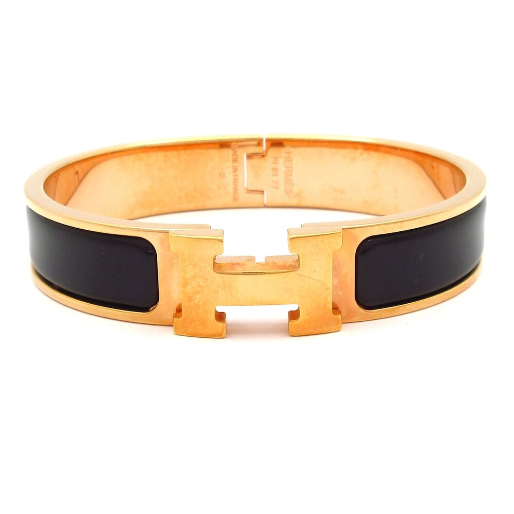 Hermès Clic H Bangle Rose Gold Black Hardware Patent Leather